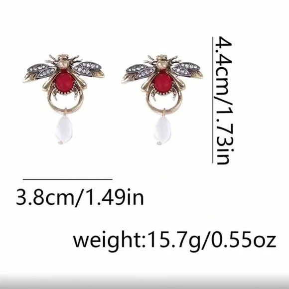 ✨NEW Elegant Red and Silver Statement Bee Earrings - Picture 4 of 4